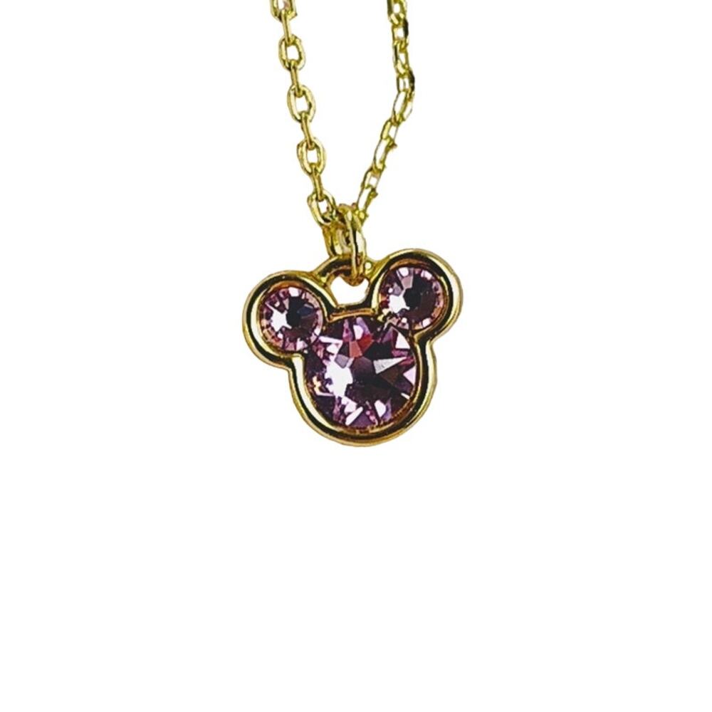 Disney Mickey Mouse Necklace Light Purple Rhinestone Gold